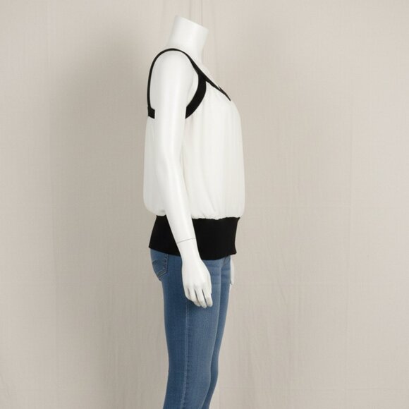 NWOT St. John Knits Elegant Black White Silk Ruched Tank  Top Large - Picture 6 of 12